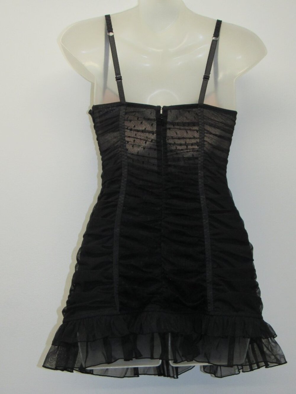 Vtg Y2K Sexy Little Things Victoria's Secret 34C Mesh Ruched Mini Slip Dress - Picture 2 of 3
